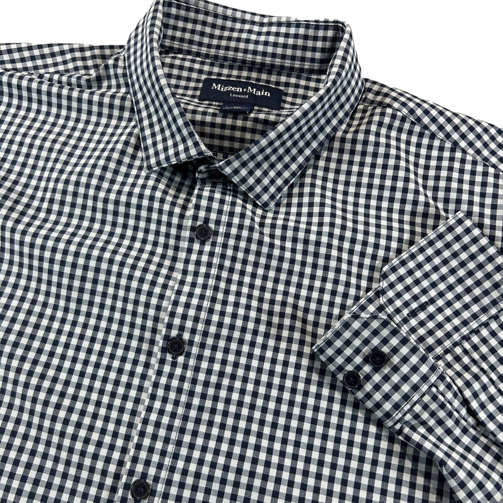 Mizzen+Main Button Down Shirt Mens XXL Navy Gingham Leeward Trim No Tuck Fit